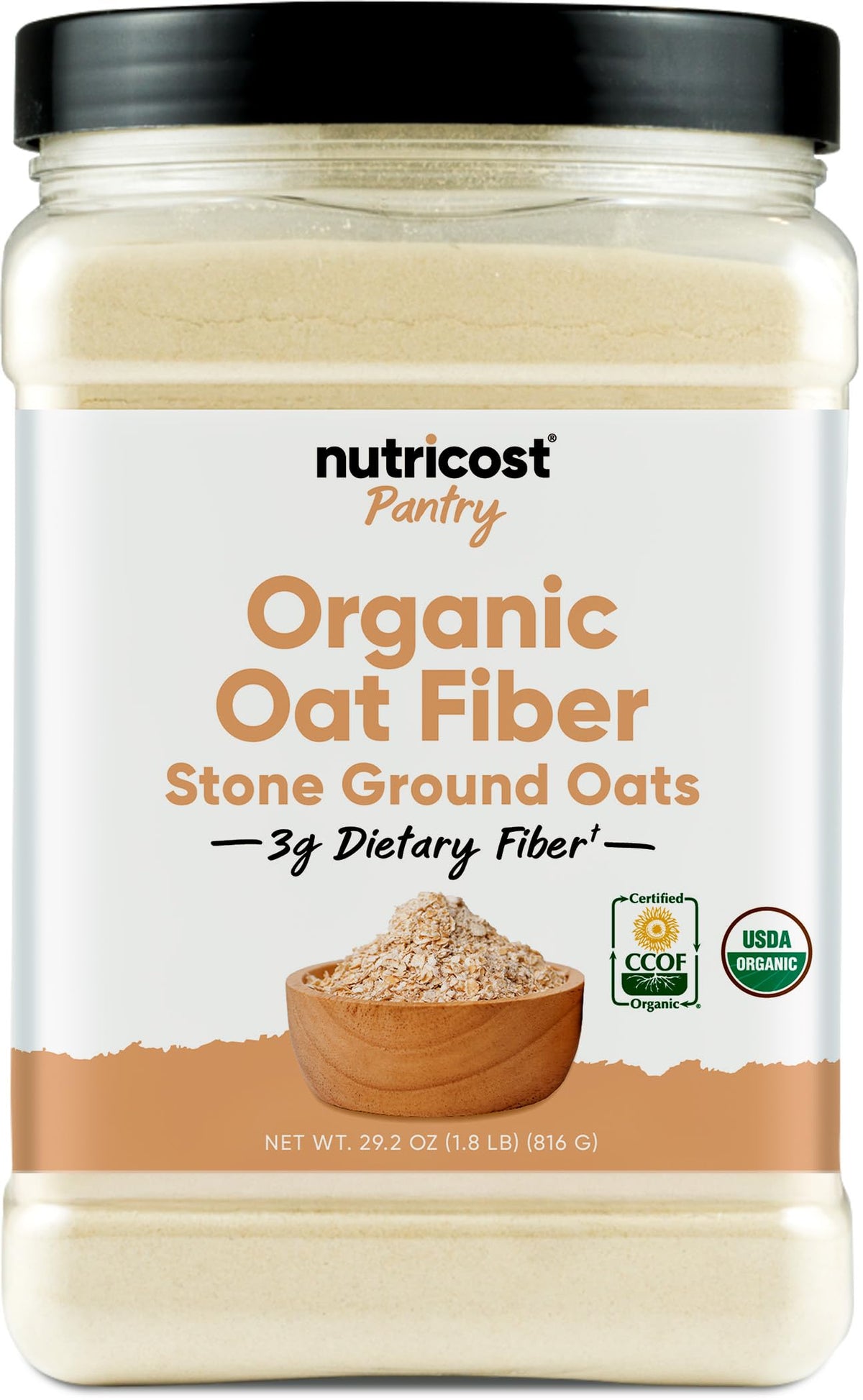 Fibre d'Avoine Biologique Nutricost 930g vue avant avec étiquette