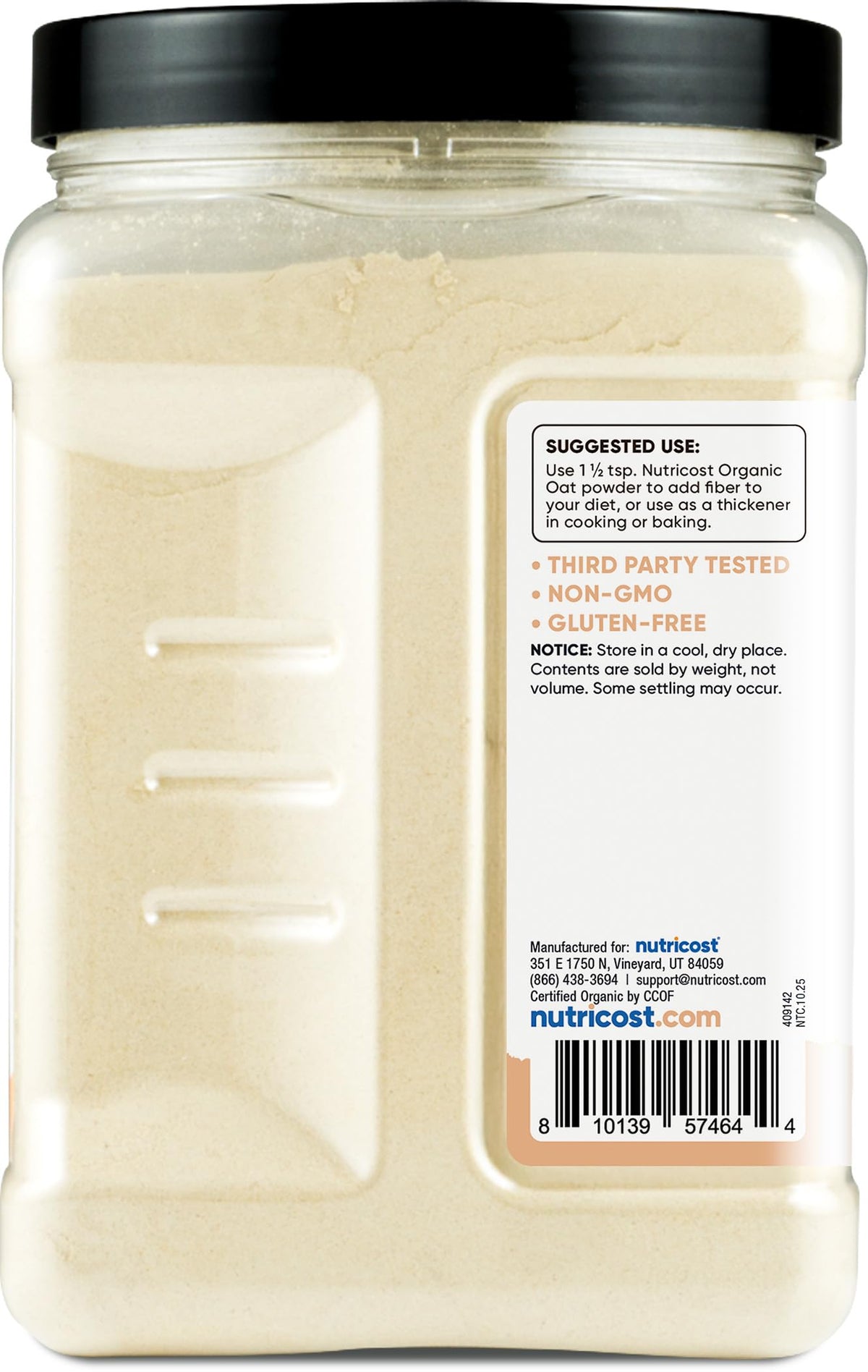 Fibre d'Avoine Nutricost 930g vue arrière avec informations nutritionnelles