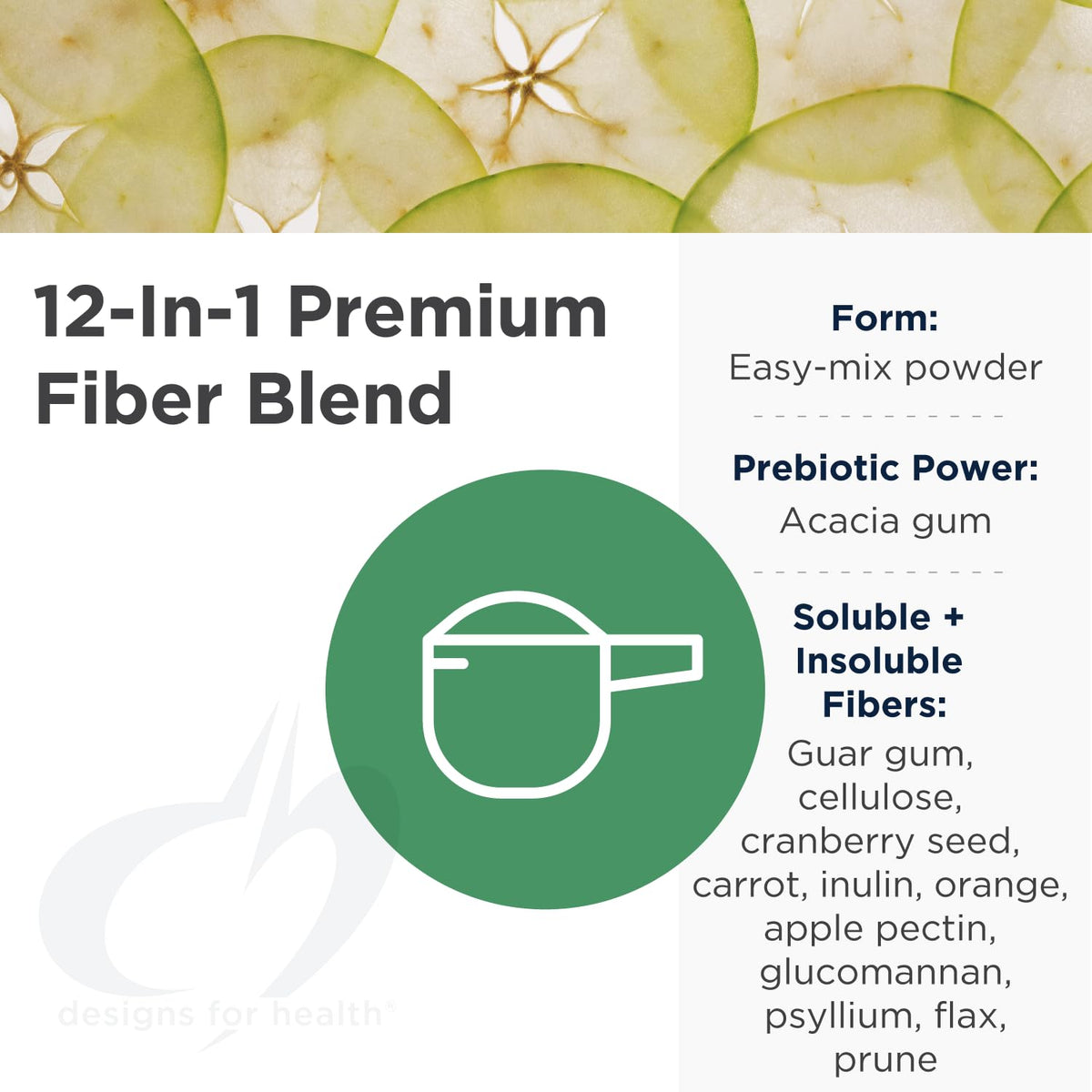 Fibre Prébiotique Complet Designs for Health étiquette avec ingrédients