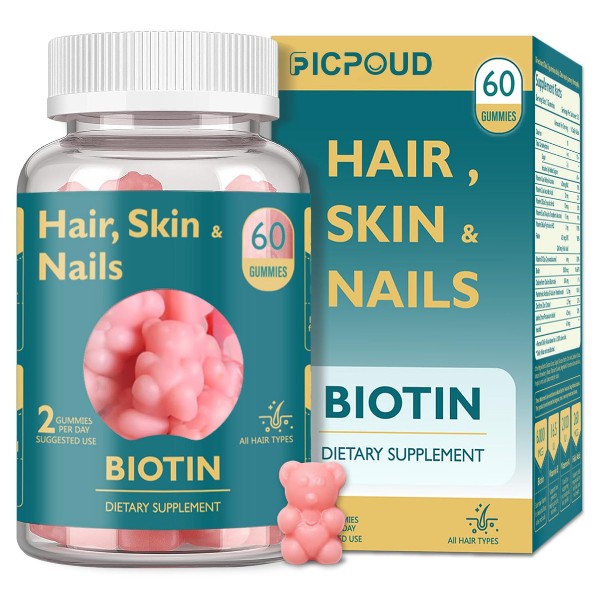 Ficpoud Gummies Biotine 60 unités, vue de face