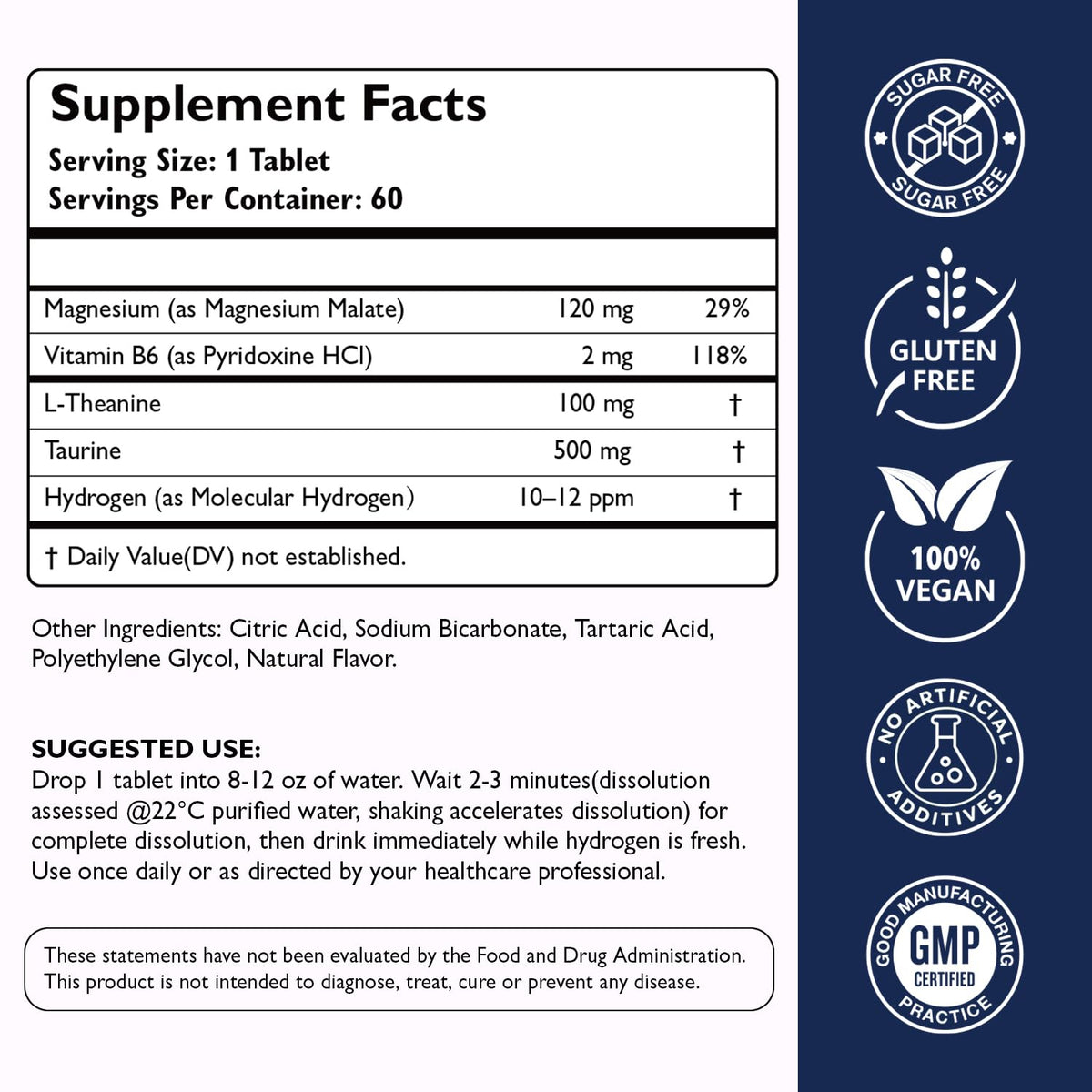 Ficpoud tablettes d'hydrogène moléculaire 12 PPM, dosage recommandé