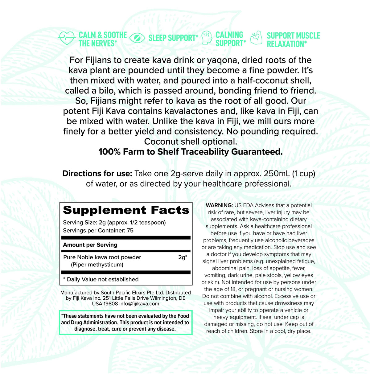 FijiKava Poudre de Kava Micronisée Instantanée 150g emballage