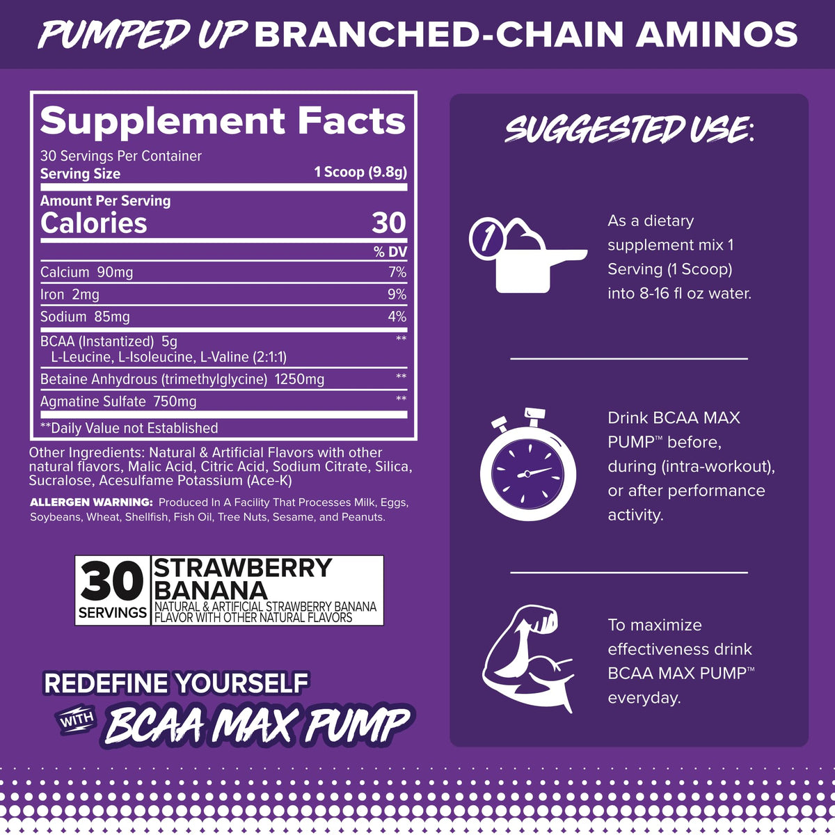 FINAFLEX BCAA MAX PUMP étiquette avec informations nutritionnelles
