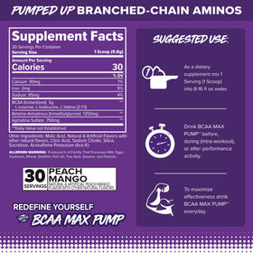 FINAFLEX BCAA MAX PUMP Pêche Mangue 395g étiquette et ingrédients