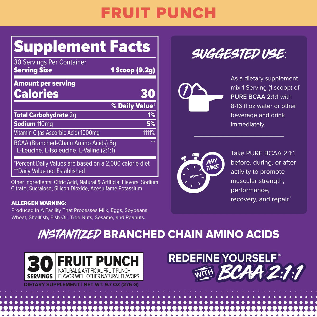 FINAFLEX Pure BCAA 2:1:1 Fruit Punch 340g vue arrière