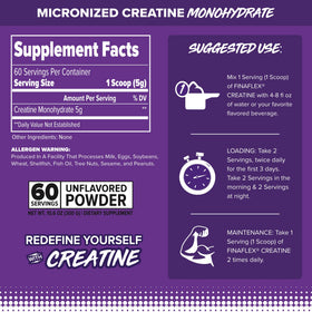 FINAFLEX PURE CREATINE 600 g vue arrière avec informations nutritionnelles