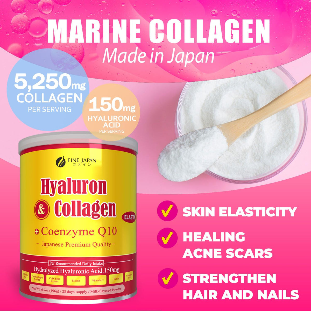 FINE JAPAN Poudre de Collagène Marin 320g présentée sur un fond neutre