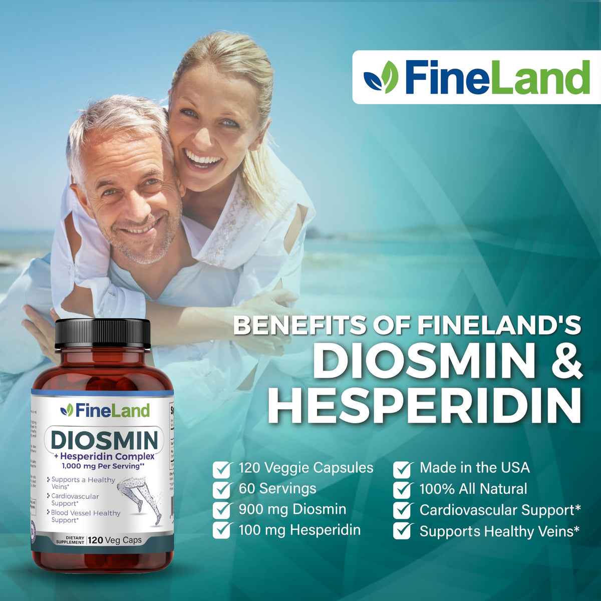 FineLand complexe Diosmine & Hespéridine, capsules sur fond blanc