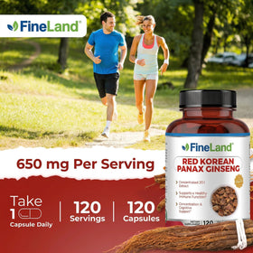 FineLand Ginseng Coréen Rouge Panax 120 capsules végétales avec étiquette
