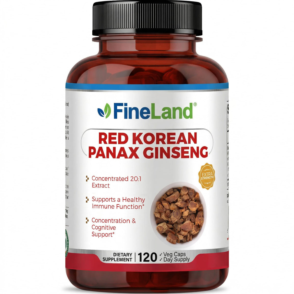 FineLand Ginseng Coréen Rouge Panax 20:1 120 capsules végétales vue de face