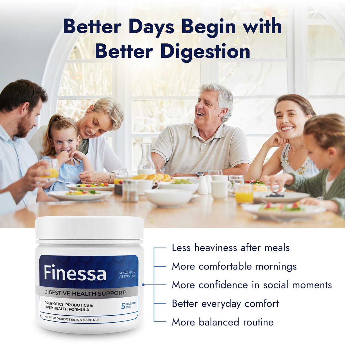 Finessa Boisson Probiotique daily 2en1 159g dans un verre d'eau