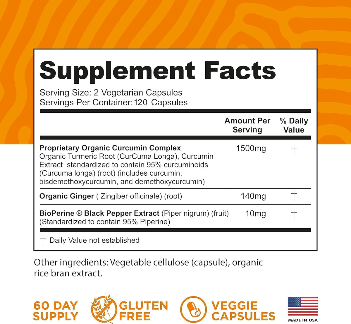 FineVine Organics Complément Alimentaire Curcuma - étiquette et ingrédients