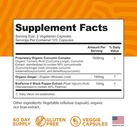 FineVine Organics Complément Alimentaire Curcuma - étiquette et ingrédients