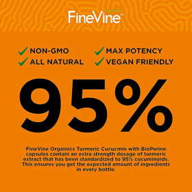 FineVine Organics Complément Alimentaire Curcuma - pot ouvert avec capsules