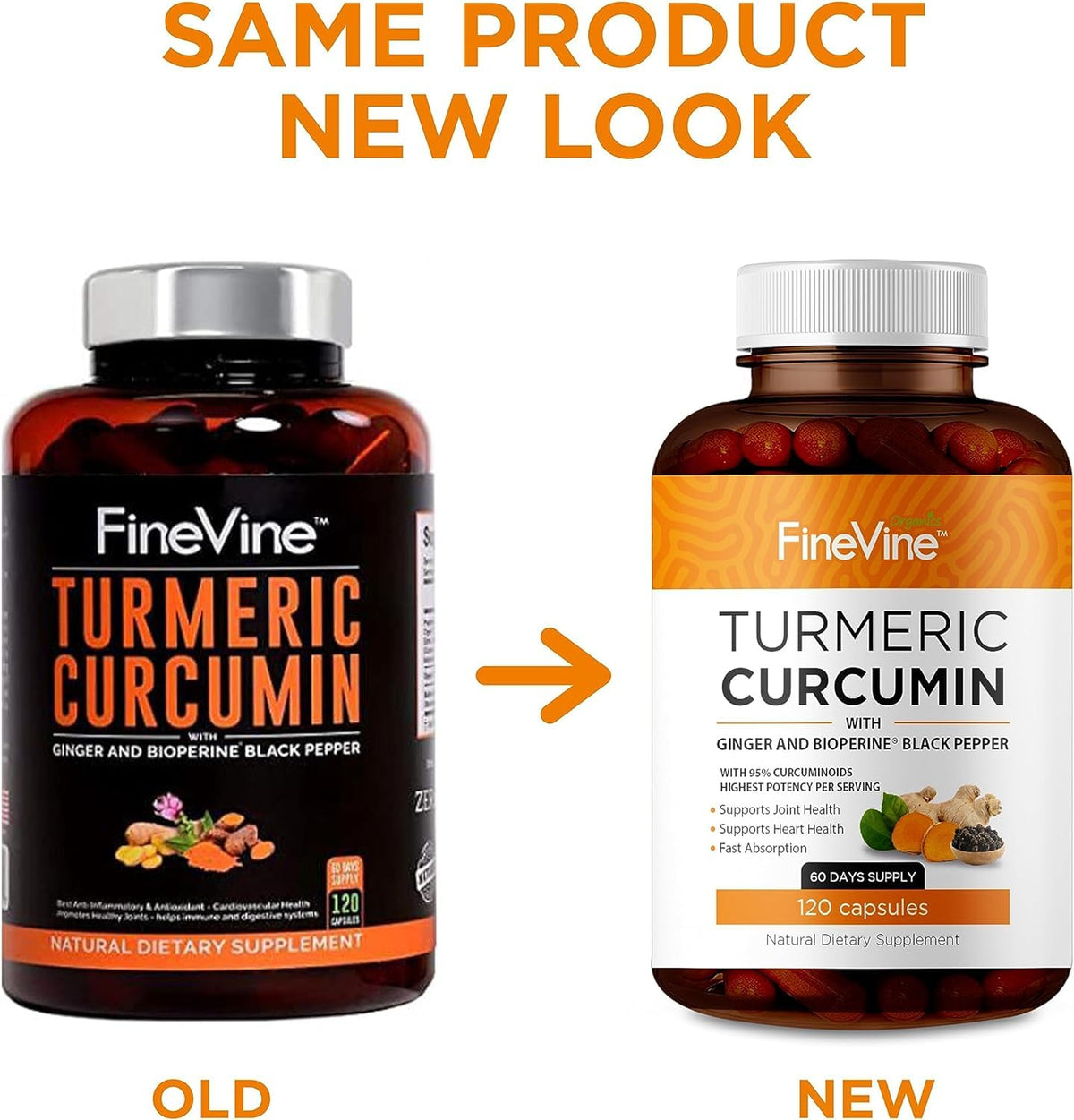 FineVine Organics Complément Alimentaire Curcuma - vue de l'arrière du pot