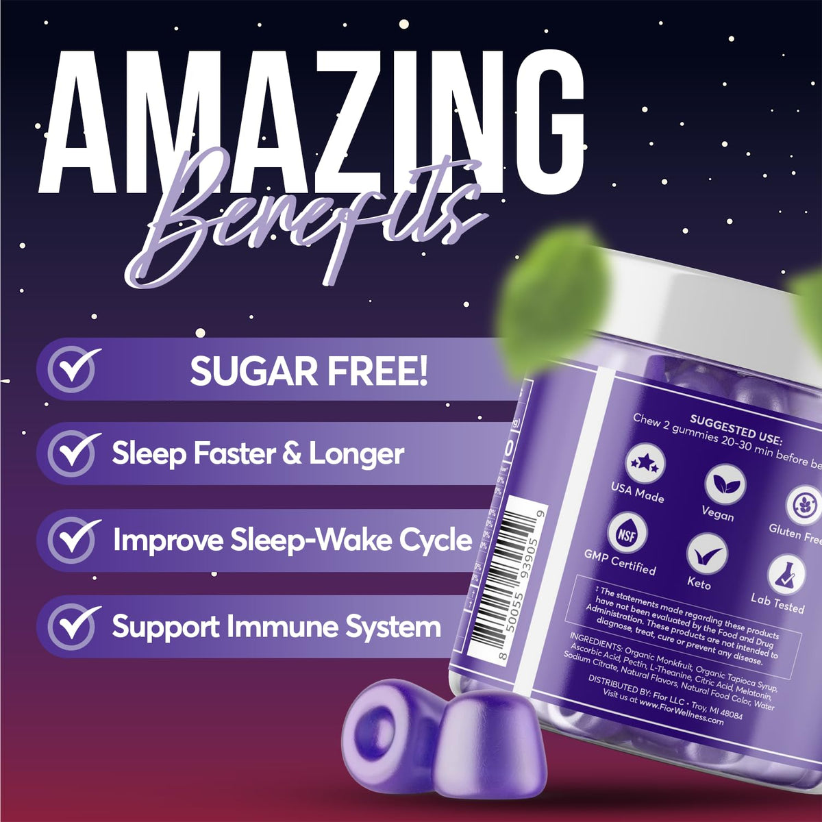 FIOR Gummies Sommeil 120 unités en main