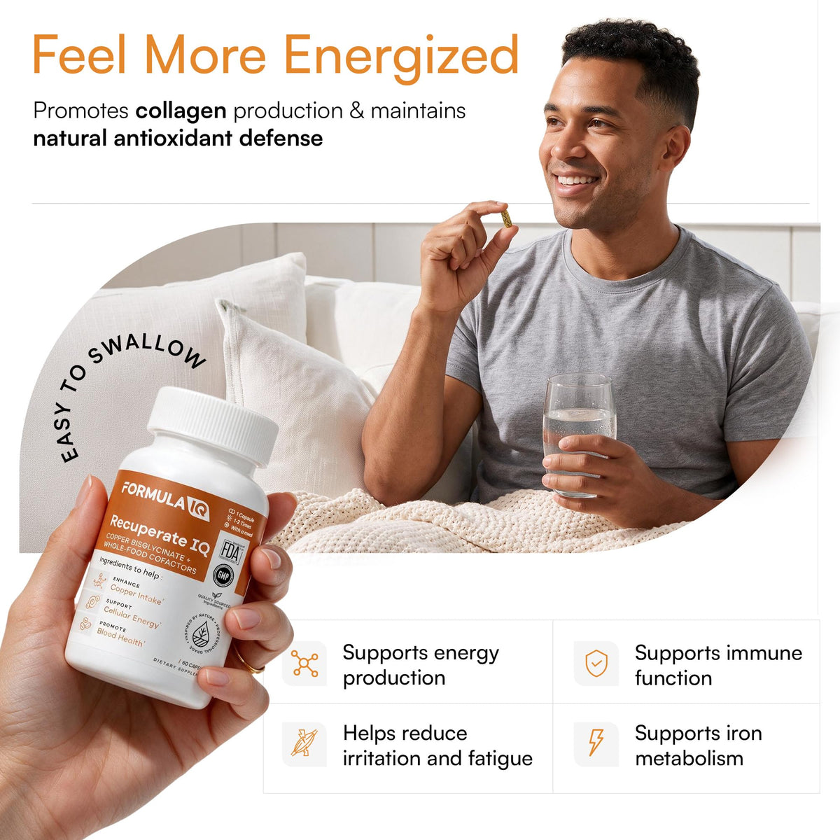 FIQ Complément Alimentaire Cuivre 60 Capsules ouverte avec une capsule en vue