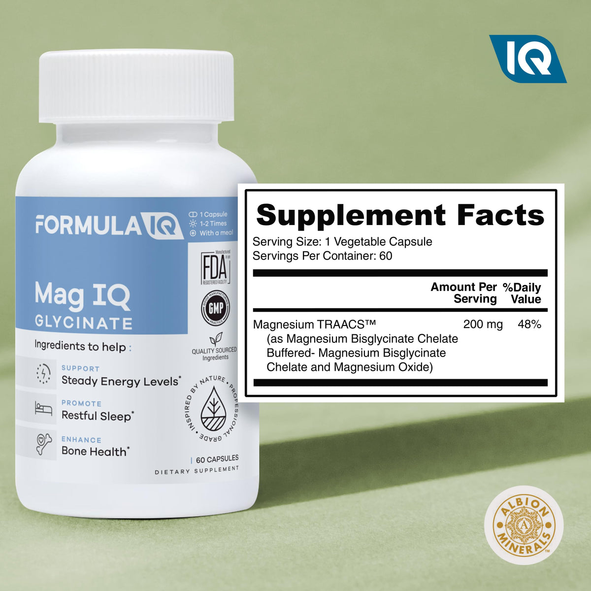 FIQ Mag IQ Glycinate capsules dans la main