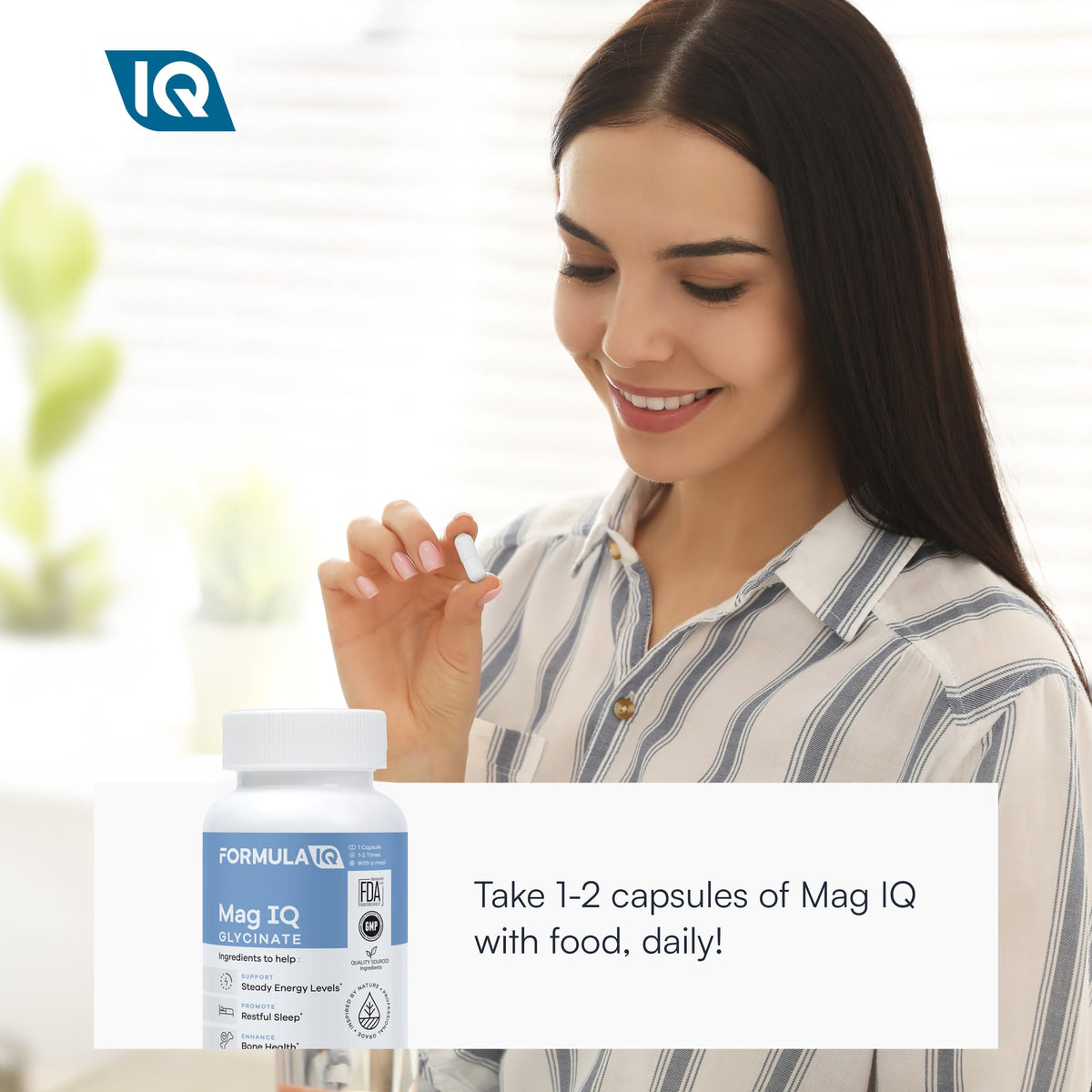 FIQ Mag IQ Glycinate flacon et capsules sur fond blanc