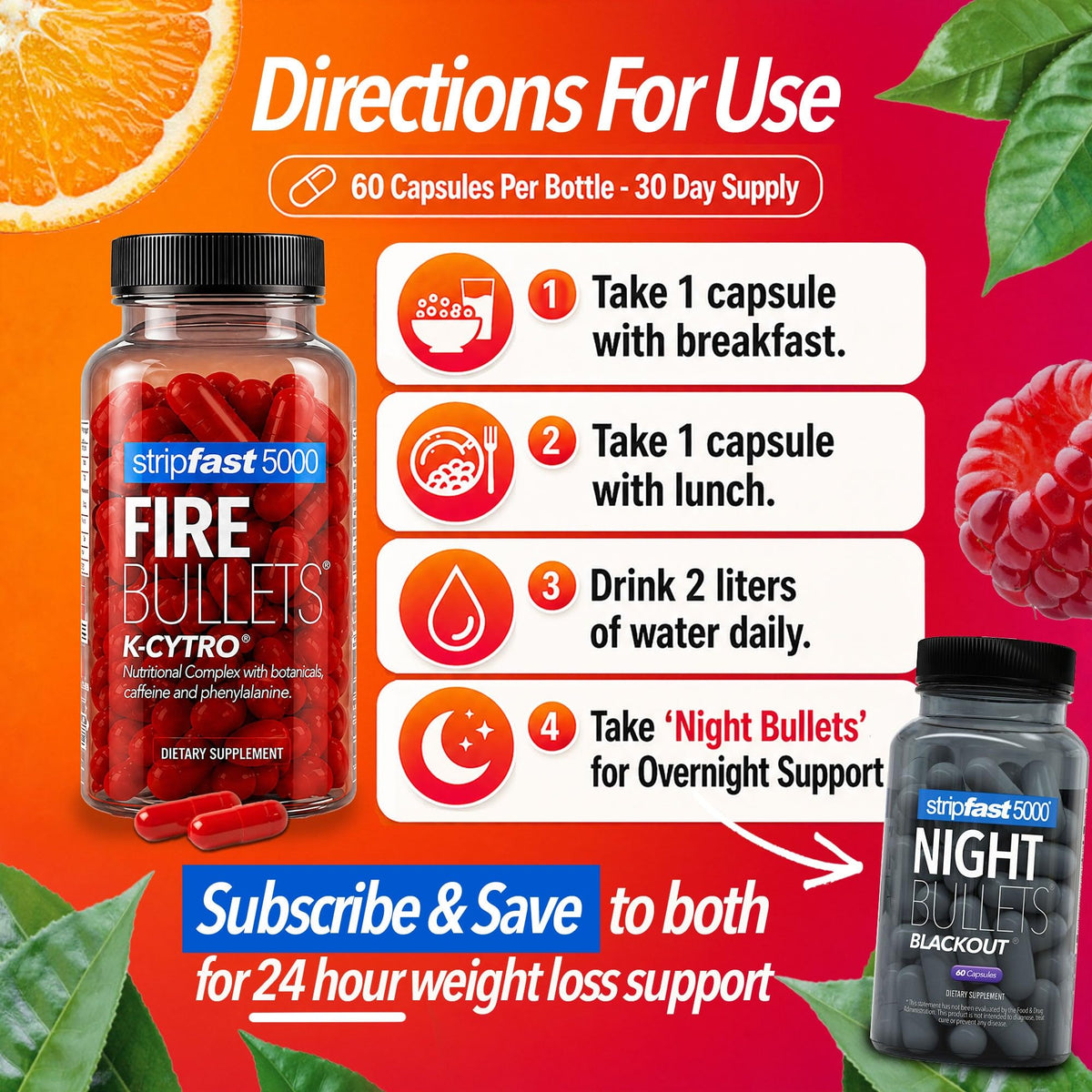 Fire Bullets sur une table avec des ingrédients naturels