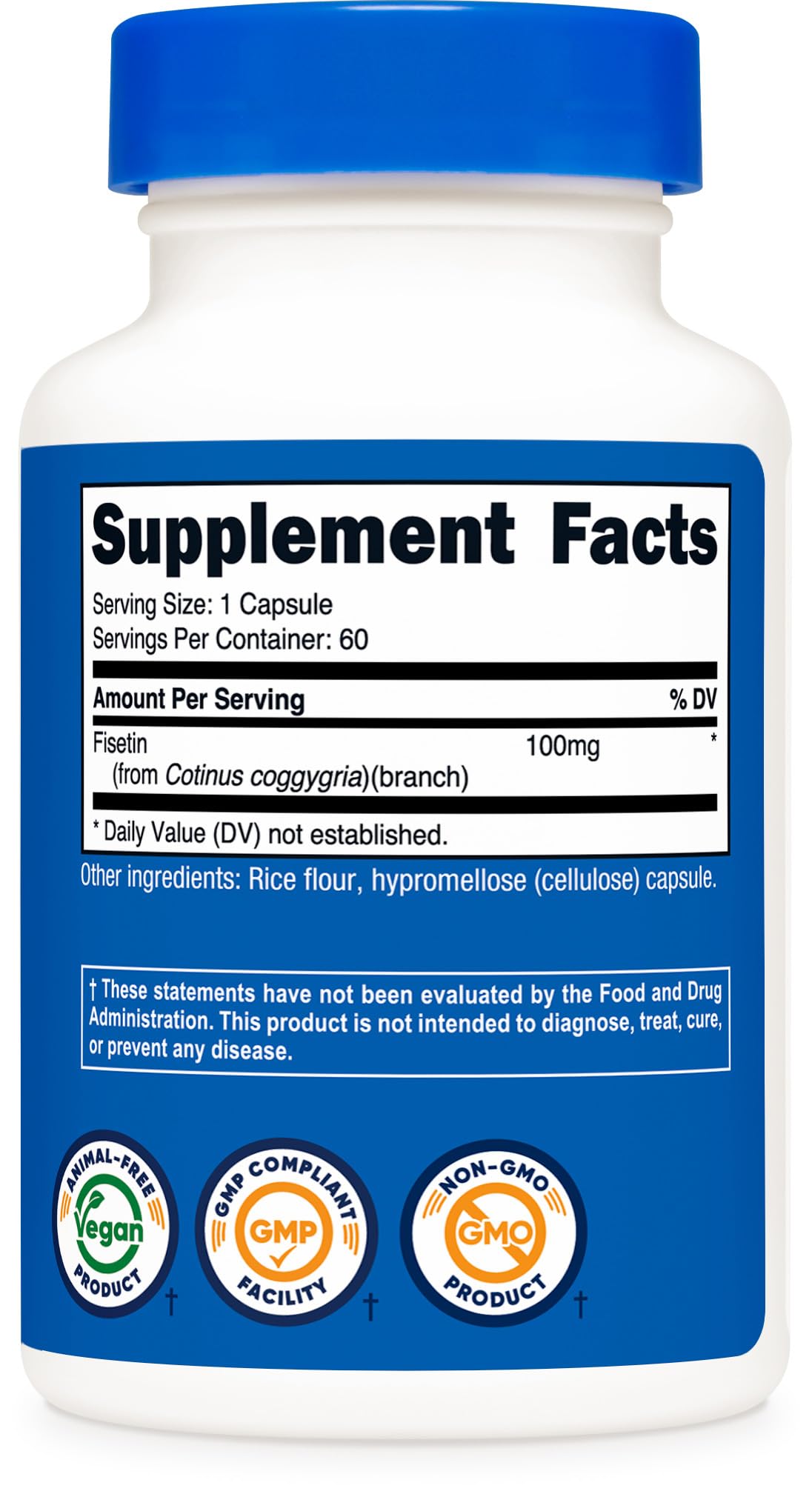 Fisetin Nutricost 100 mg avec informations nutritionnelles
