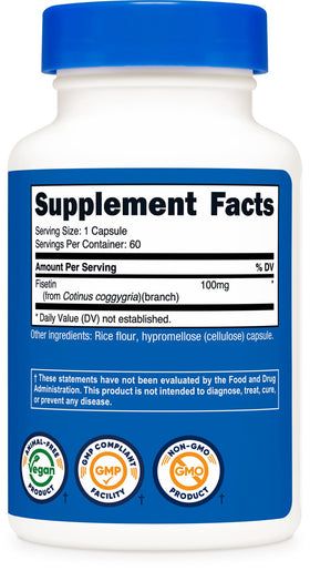 Fisetin Nutricost 100 mg avec informations nutritionnelles
