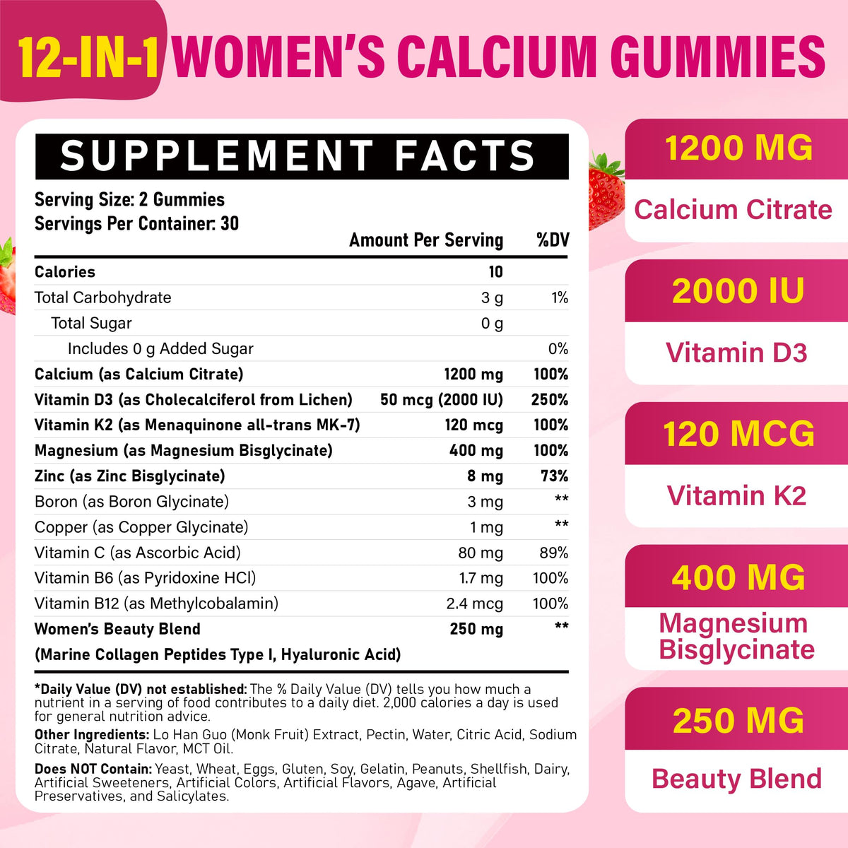 Fissuraty Calcium Citrate Gummies 1200mg vue de côté