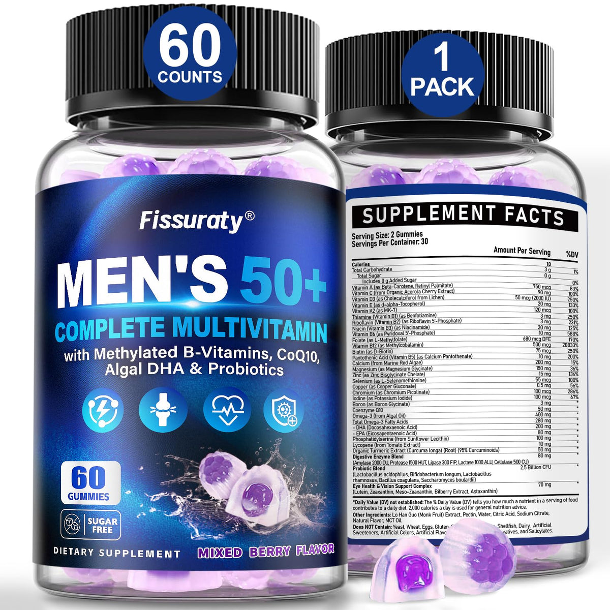 Fissuraty Multivitamines Gélifiées pour Hommes 50+ vue de face