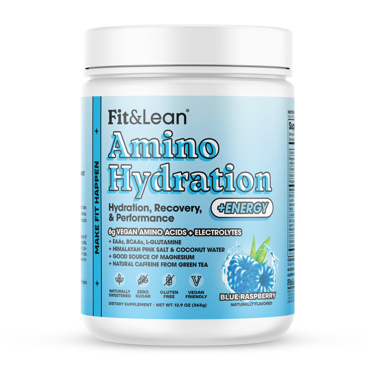 Fit & Lean Amino Hydration + Energy Pré-Workout pot de 450 g couleur framboise bleue