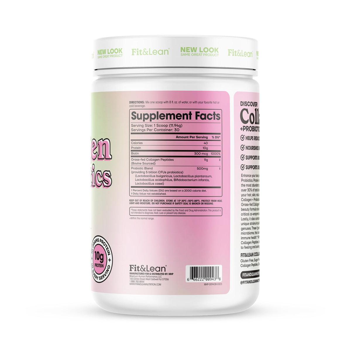 Fit & Lean Collagen + Probiotics Poudre 30 Serv. contenu en poudre