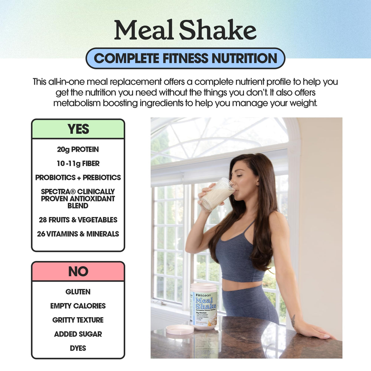 Fit & Lean Shake de remplacement de repas Chocolat 20g de protéines en poudre