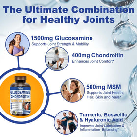 Fitfido Glucosamine Chondroïtine 180 capsules avec un verre d'eau