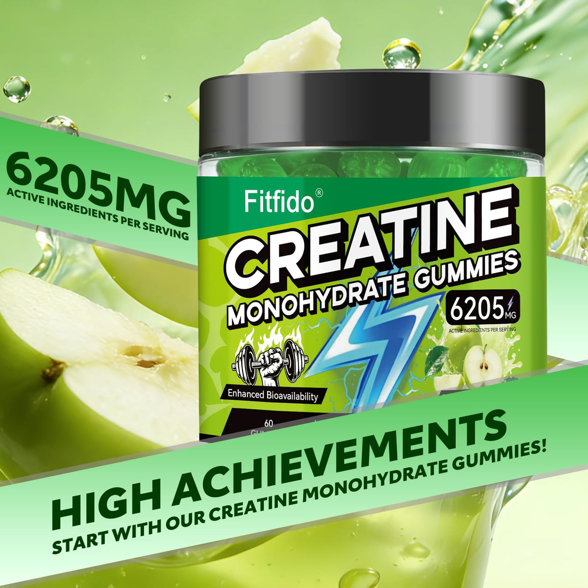 Fitfido Gummies Créatine Monohydrate 60 Gummies dans un sac de sport