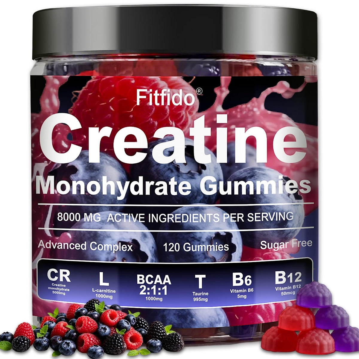 Fitfido Gummies de Créatine Monohydrate 5000mg vue avant du pot