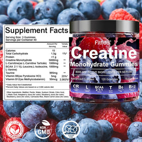 Fitfido Gummies de Créatine Monohydrate avec L-Carnitine en gros plan