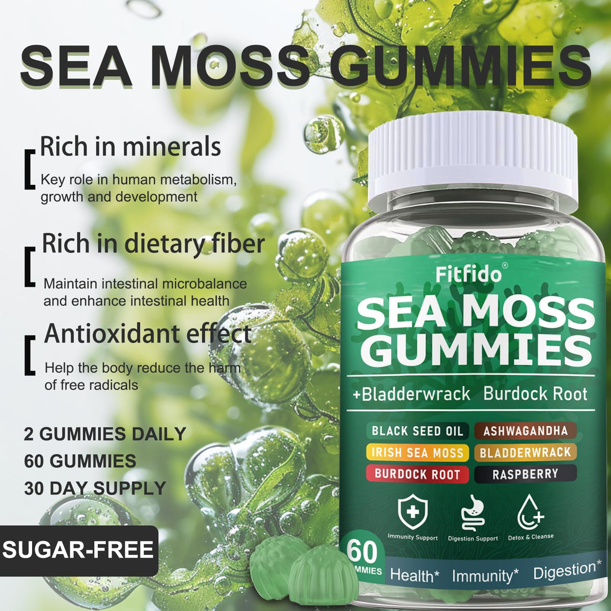 Fitfido Gummies de Mousse Irlandaise 3000mg avec une main tenant un gummy