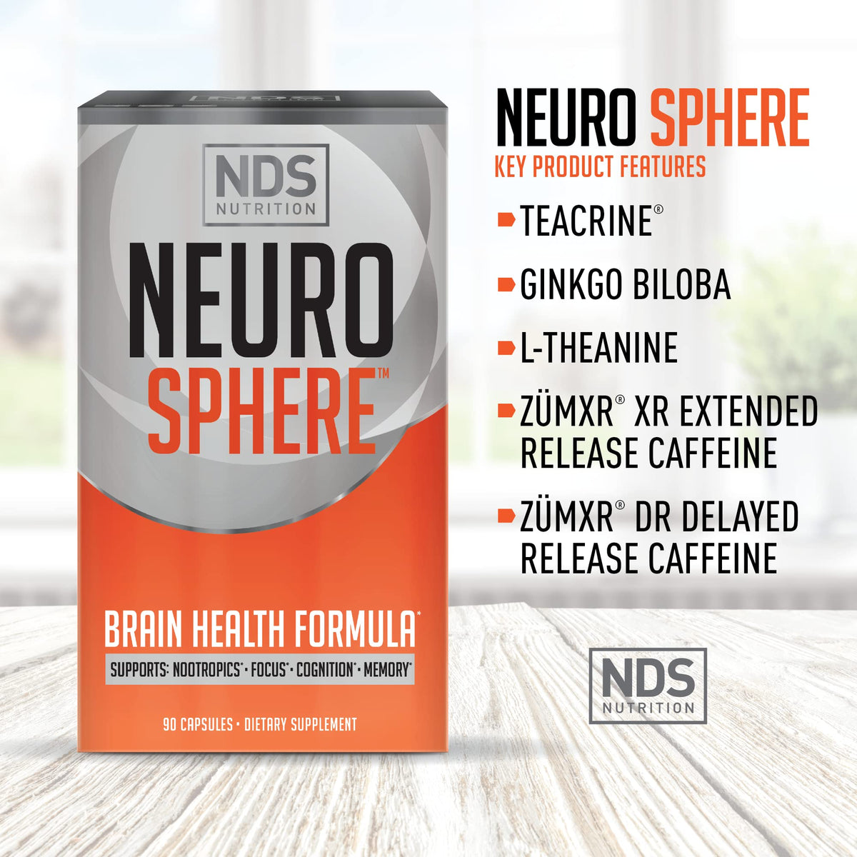 FitLife Brands Neuro Sphere 90 capsules sur une table