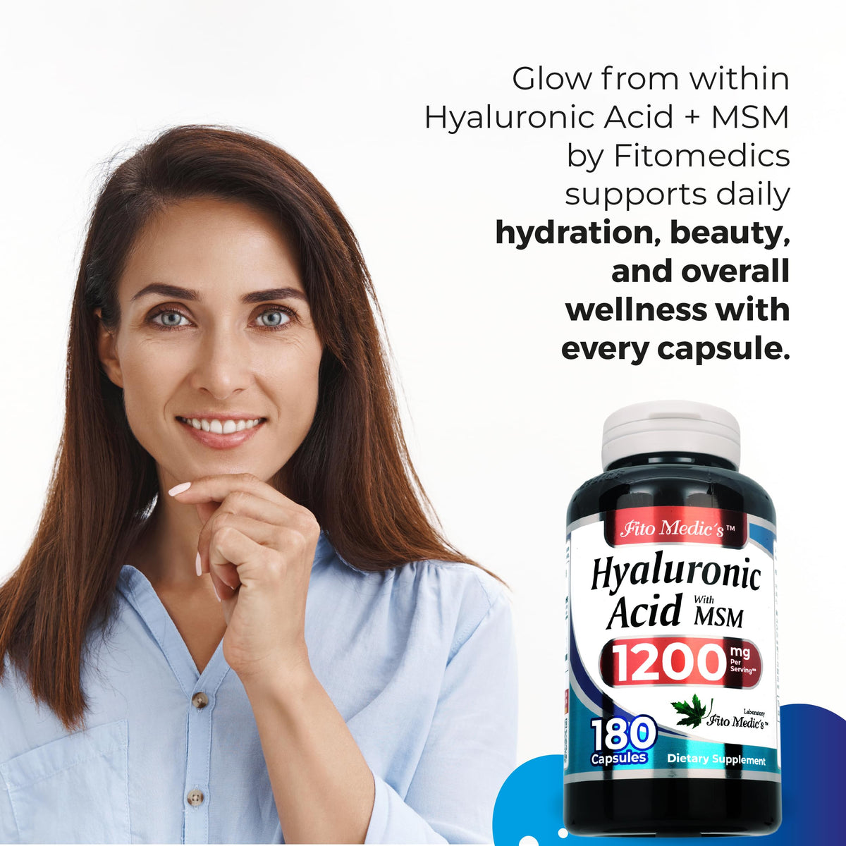 FITO MEDIC'S Acide Hyaluronique bouteille ouverte montrant des capsules