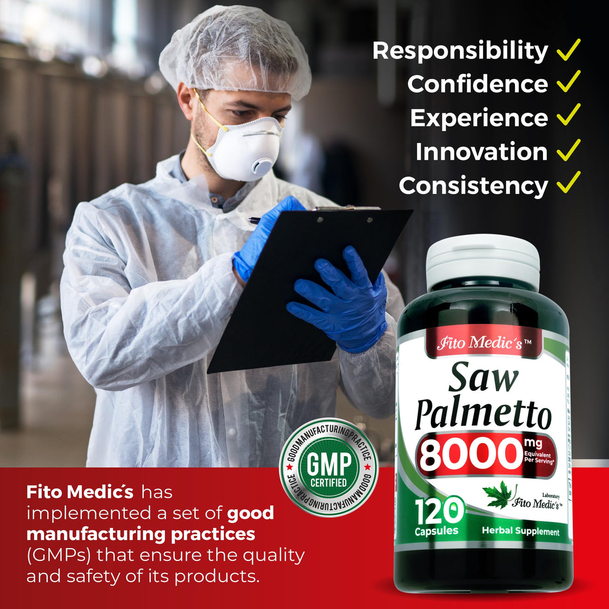 FITO MEDIC'S capsules de Saw Palmetto, flacon ouvert montrant les capsules