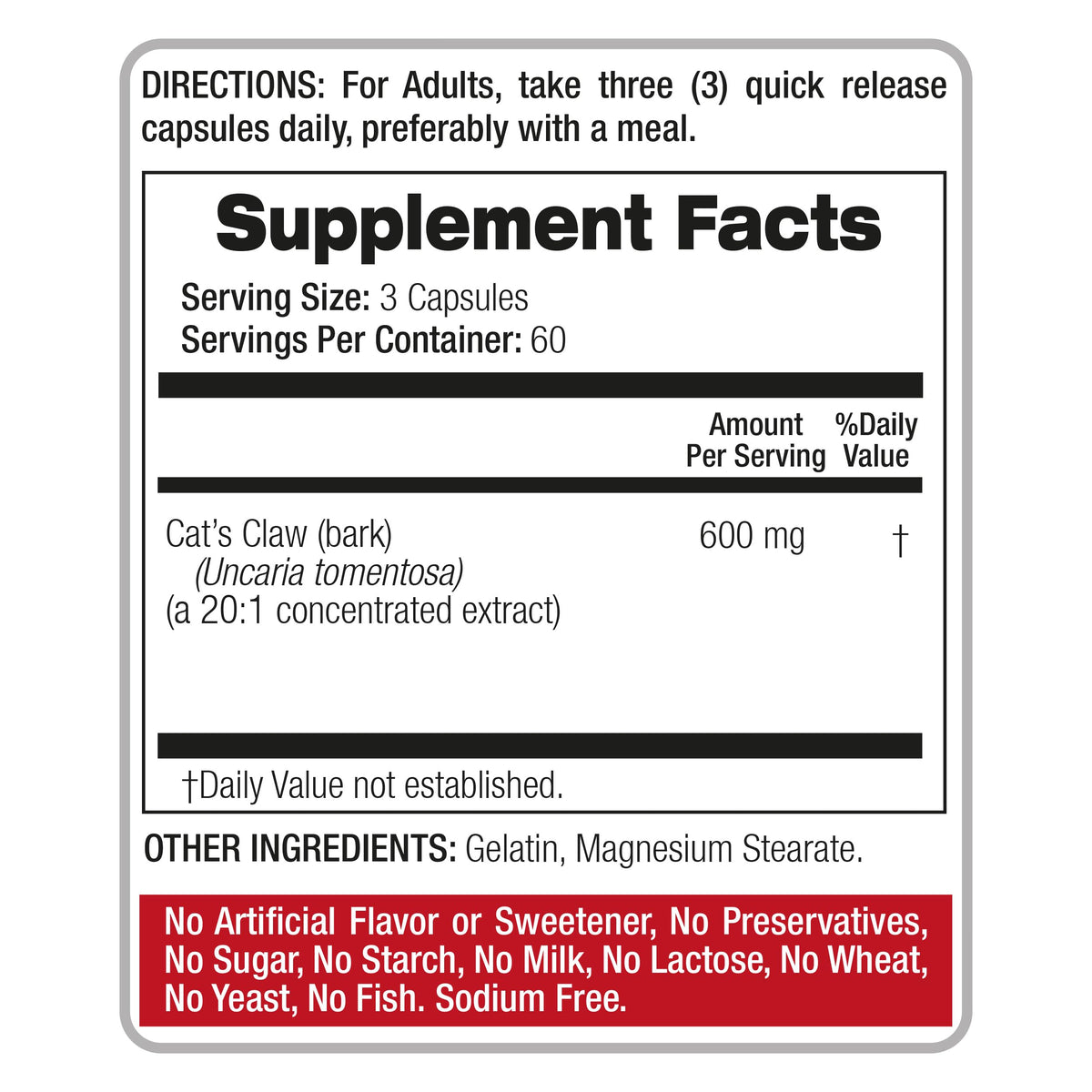 FITO MEDIC'S Cat's Claw 180 capsules côté de la bouteille