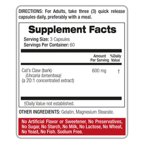 FITO MEDIC'S Cat's Claw 180 capsules côté de la bouteille