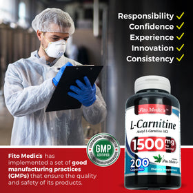 FITO MEDIC'S L-Carnitine en arrière-plan sur un plan de travail