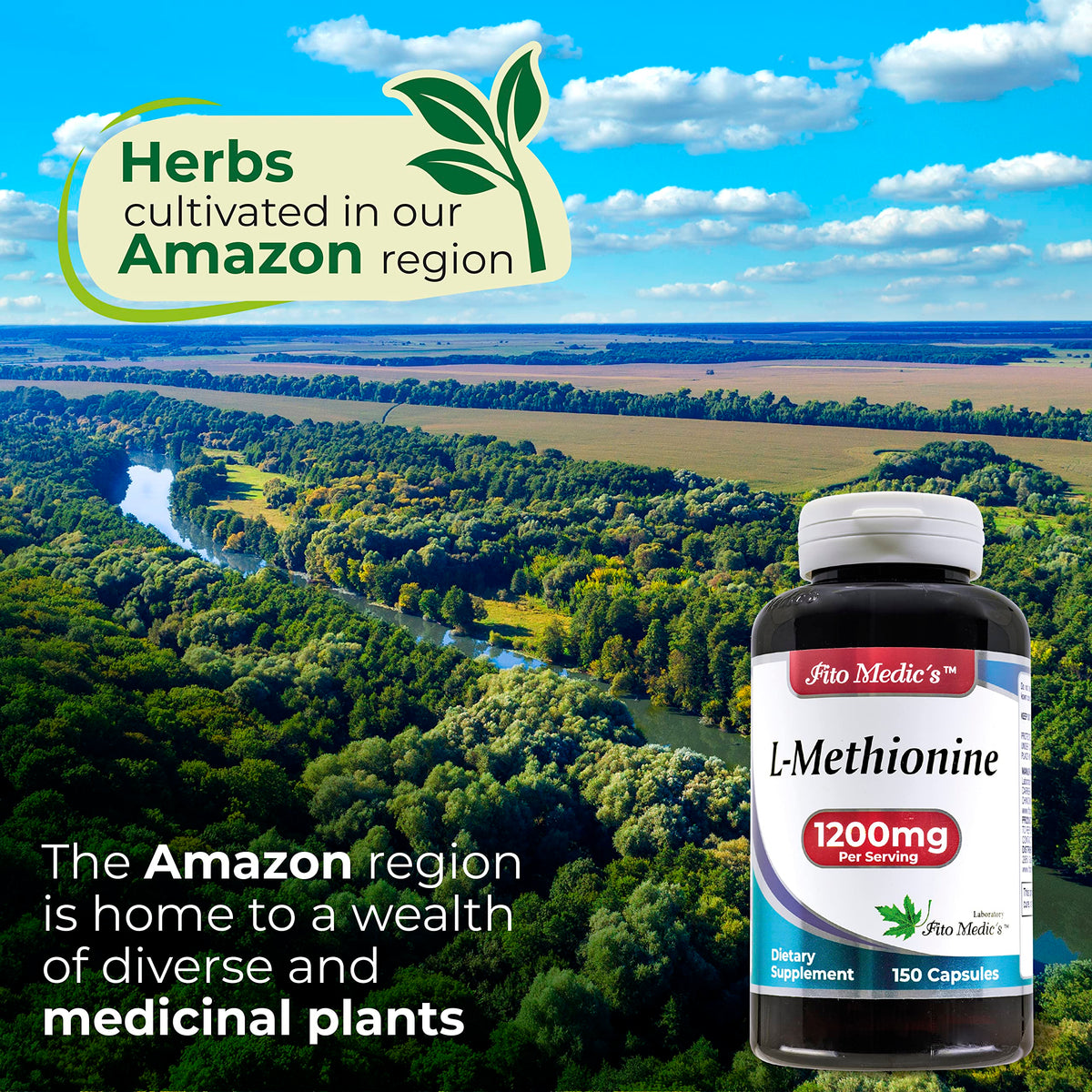 FITO MEDIC'S L-Méthionine 1200 mg 150 capsules sur fond blanc