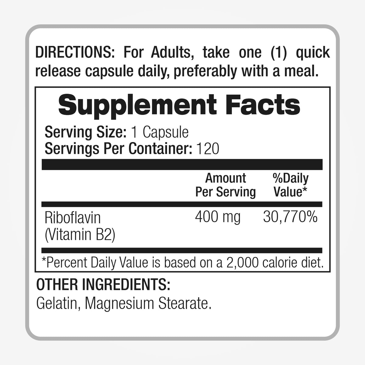 FITO MEDIC'S Vitamine B2 400 mg 120 Capsules sur fond blanc