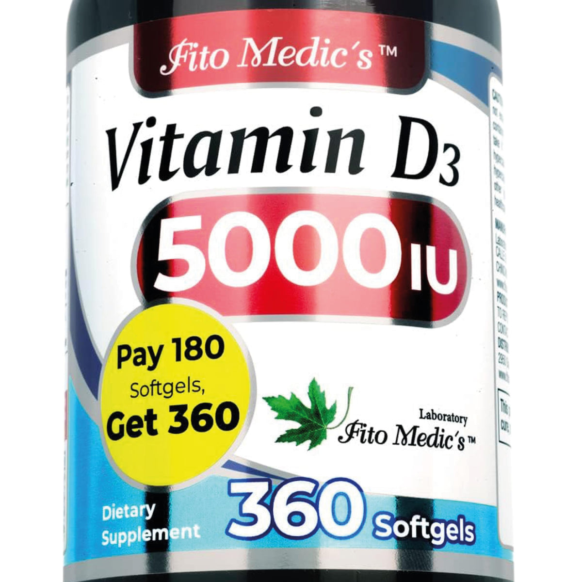 FITO MEDIC'S Vitamine D3 5000 IU gélules molles, flacon de 360 gélules