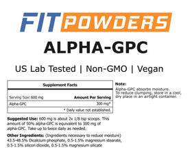 FitPowders Poudre Alpha GPC 25g près d'un verre d'eau