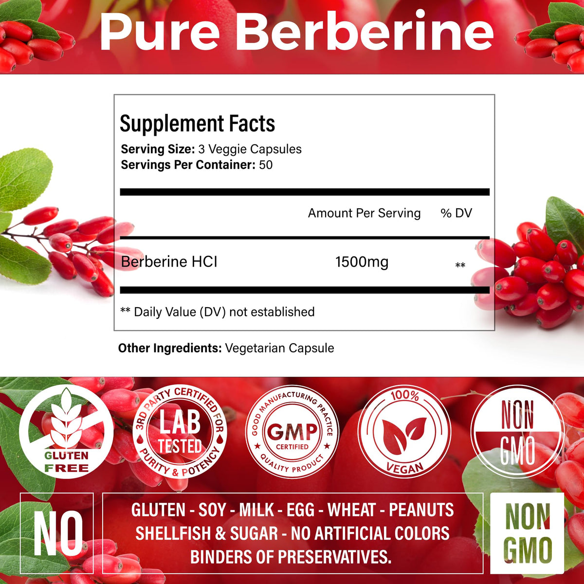FitVitality Berbérine capsules au milieu d'autres compléments