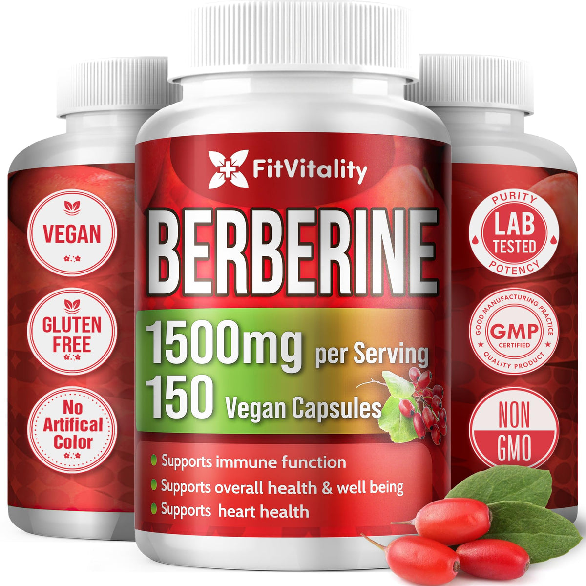 FitVitality Complément Alimentaire Berbérine 1500mg capsules vue avant