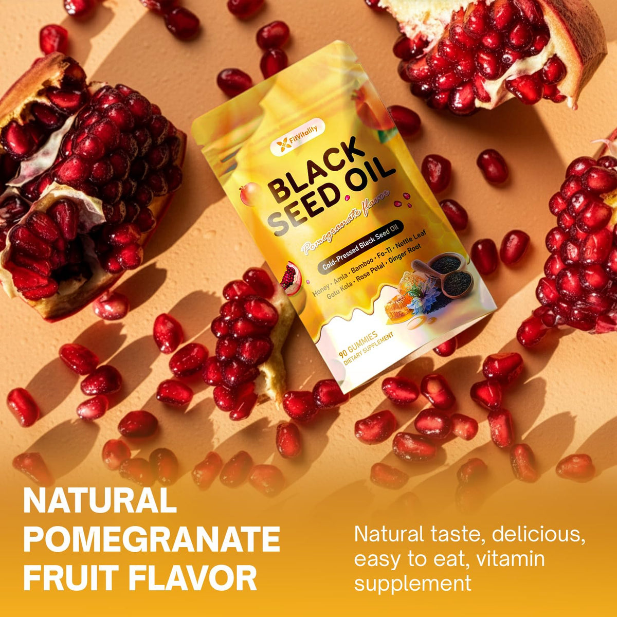 FitVitality Gummies avec ingrédients naturels en arrière-plan