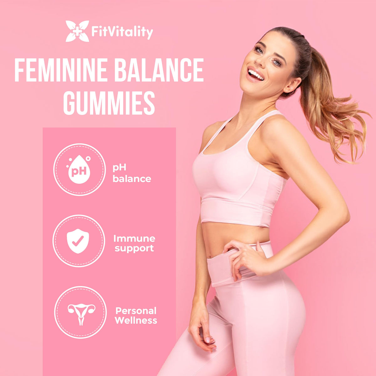 FitVitality Gummies d'Équilibre Féminin 60 unités bouteille ouverte avec gummies
